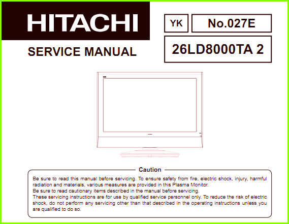 Hitachi 26LD8000TA Схема и руководство по ремонту