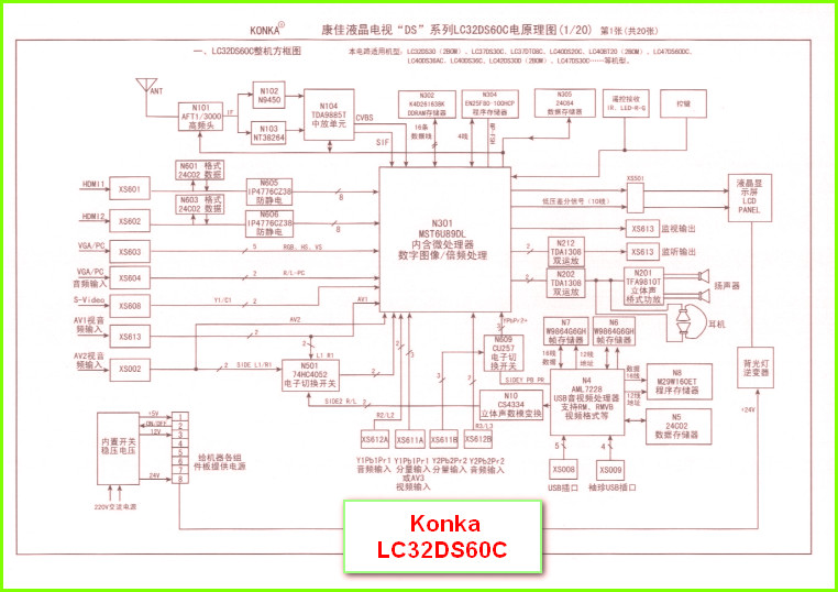 Konka LC32DS60C Схема электрическая