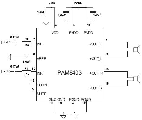 схема включения микросхемы PAM8403
