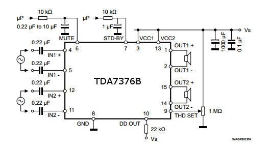 TDA7376B схема включения с дифферинциальными входами