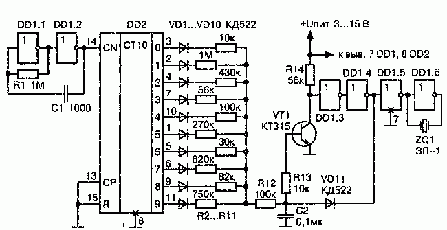 Модулятор стекла на микросхемах К561ЛН2 и К561ИЕ8