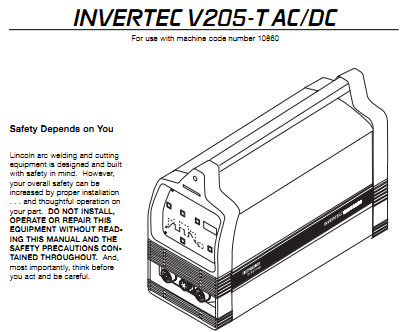 Сварочный инвертор INVERTEC V205-T  Инструкция по обслуживанию